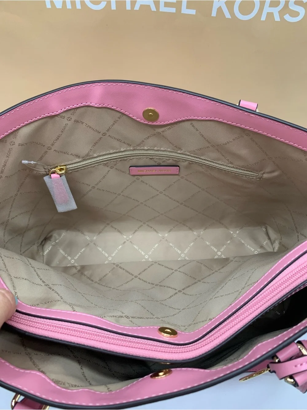 Michael Kors Carnation Ombré Signature Tote with Gold MK Charm